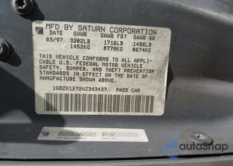 1997 Saturn Sc Sc2 из США, поврежденный, VIN 1G8ZH1272VZ343437